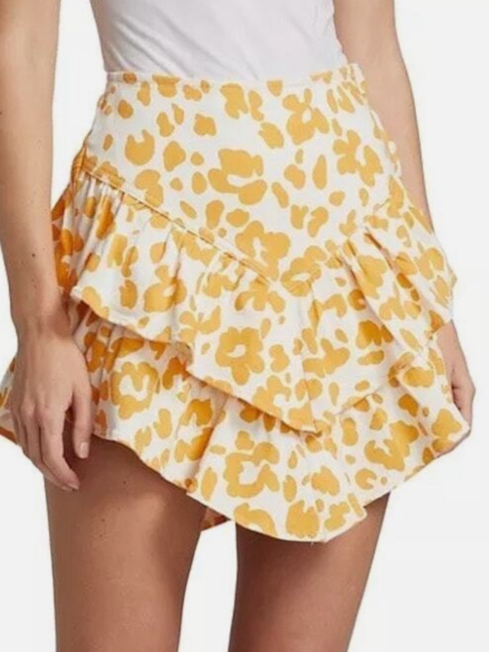 MOTHER Yellow Floral Leopard Tiered Ruffle Mini Skirt